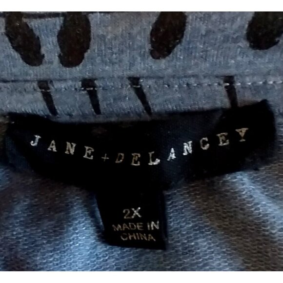 Jane And Delancey Pullover V-Neck Tunic Oversized Birds On Wire Blue Navy - 2X - Picture 7 of 8